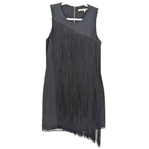Rachel Roy Black Fringe Asymmetrical Dress Flapper Art Deco Gatsby Glam Small - Picture 2 of 12